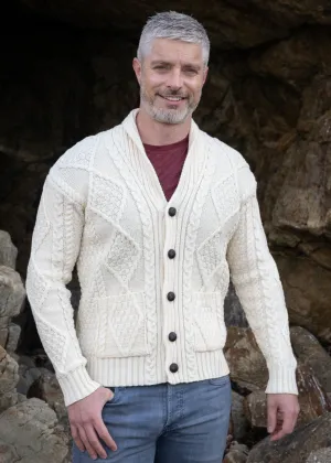 Aran Men's Shawl Button Cardigan | Natural
