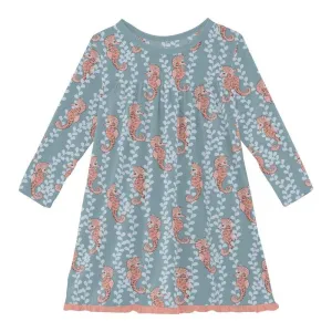 Bamboo Classic Long Sleeve Swing Dress - Stormy Sea Seahorses