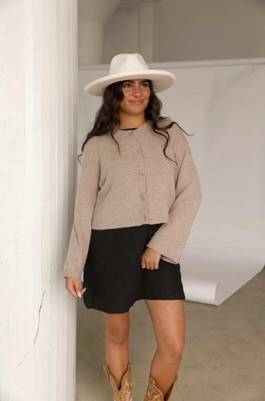 Beige Cashmere Cardigan Sweater