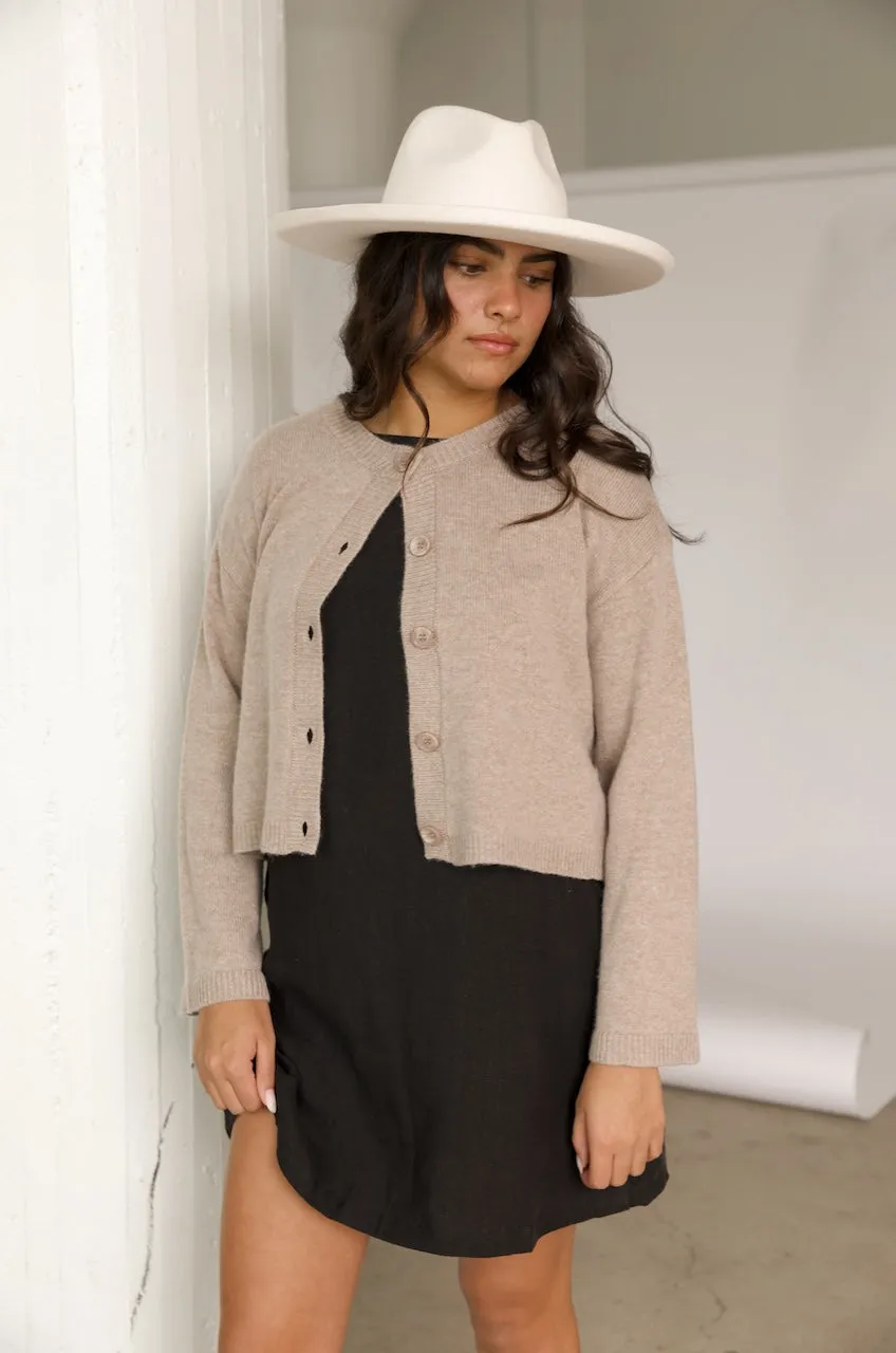Beige Cashmere Cardigan Sweater