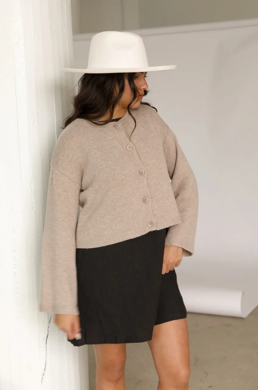 Beige Cashmere Cardigan Sweater