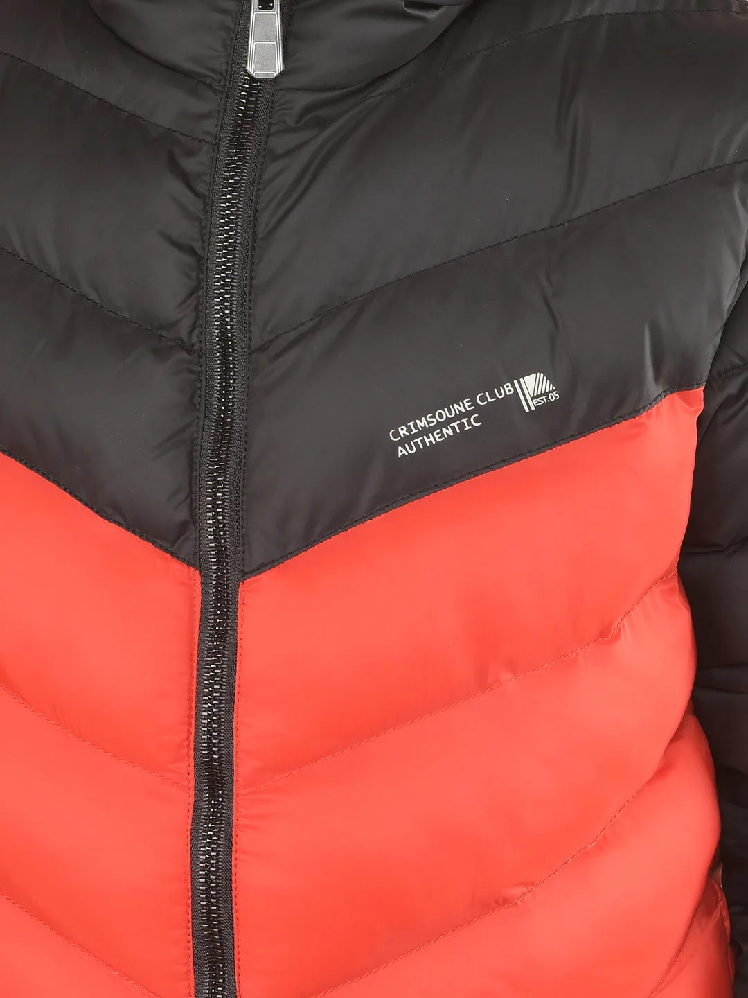 Black Color-Blocked Hooded Puffer Jacket