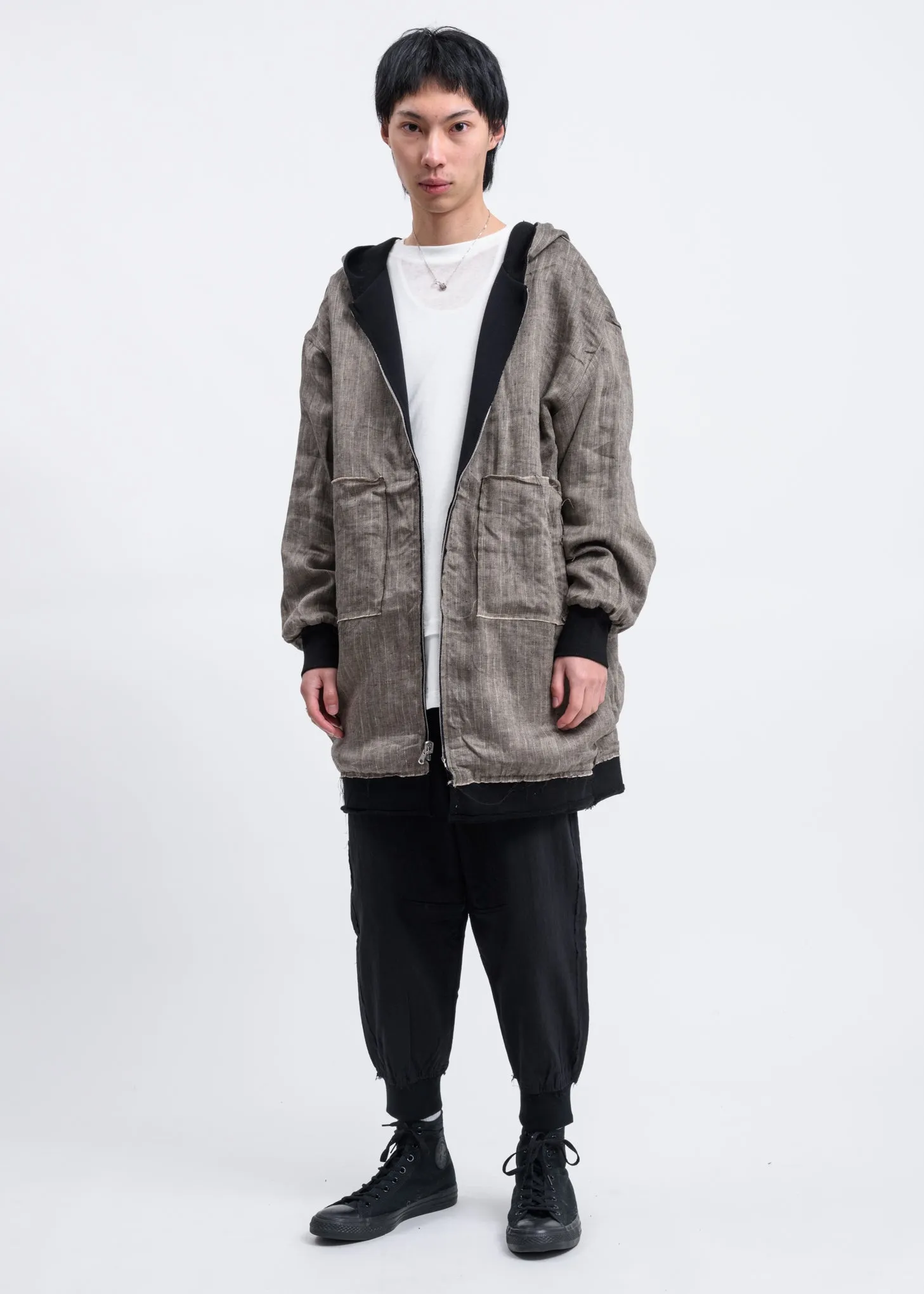 Black Reversible Long Zip Up Hoodie