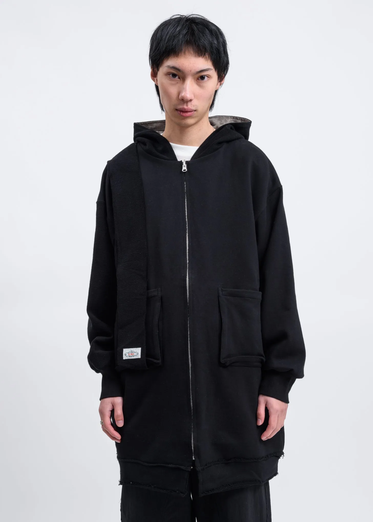 Black Reversible Long Zip Up Hoodie