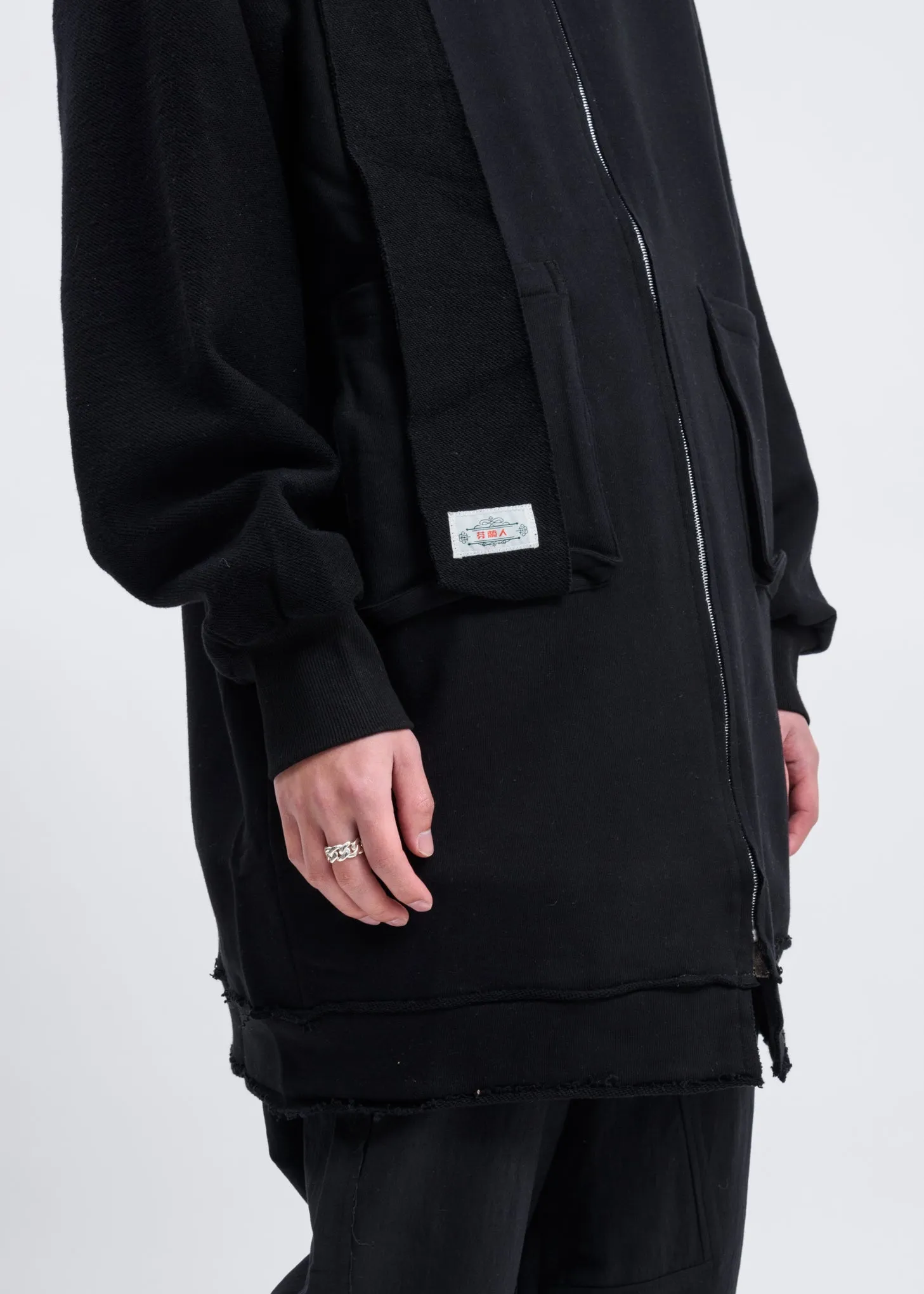 Black Reversible Long Zip Up Hoodie