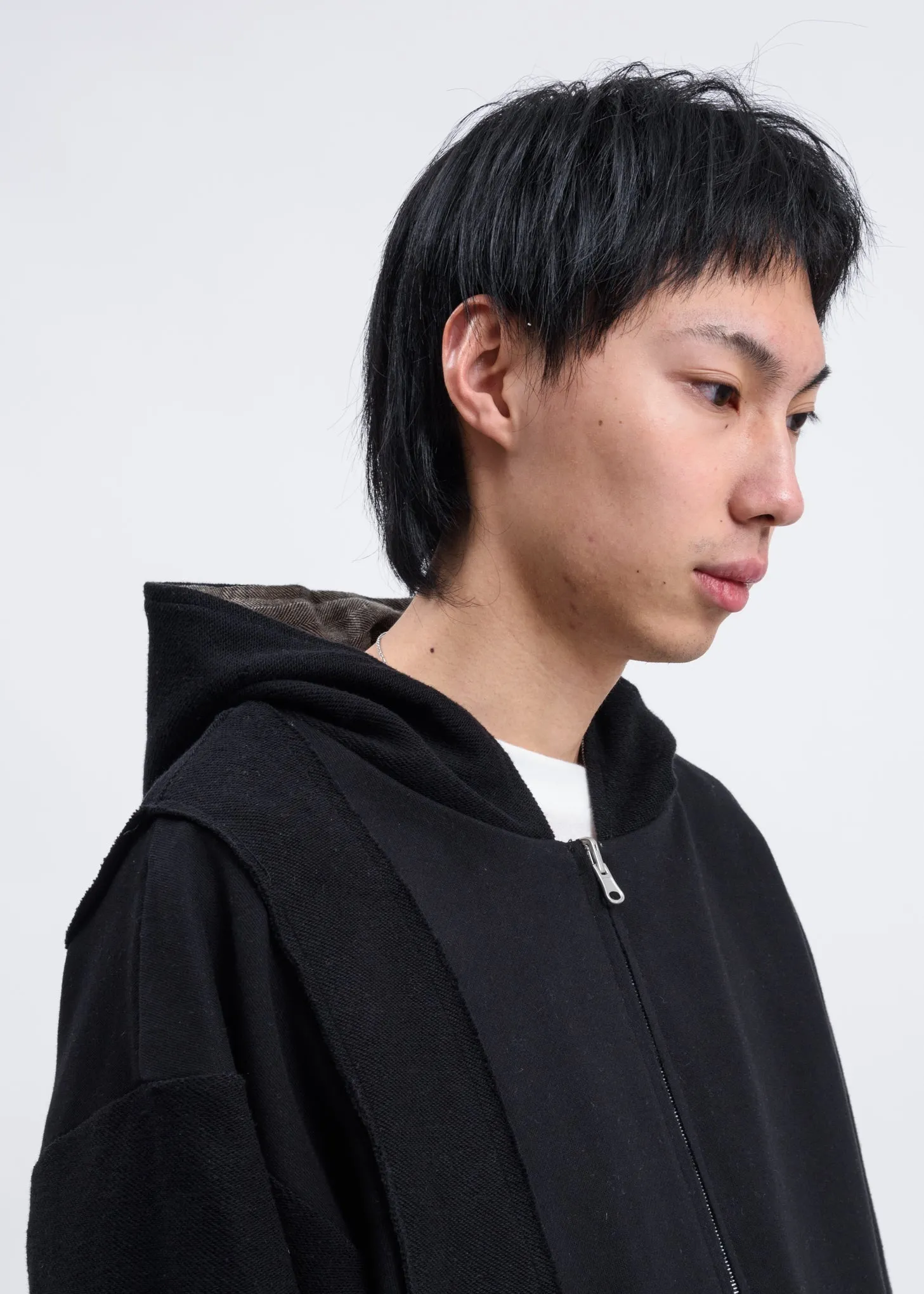 Black Reversible Long Zip Up Hoodie