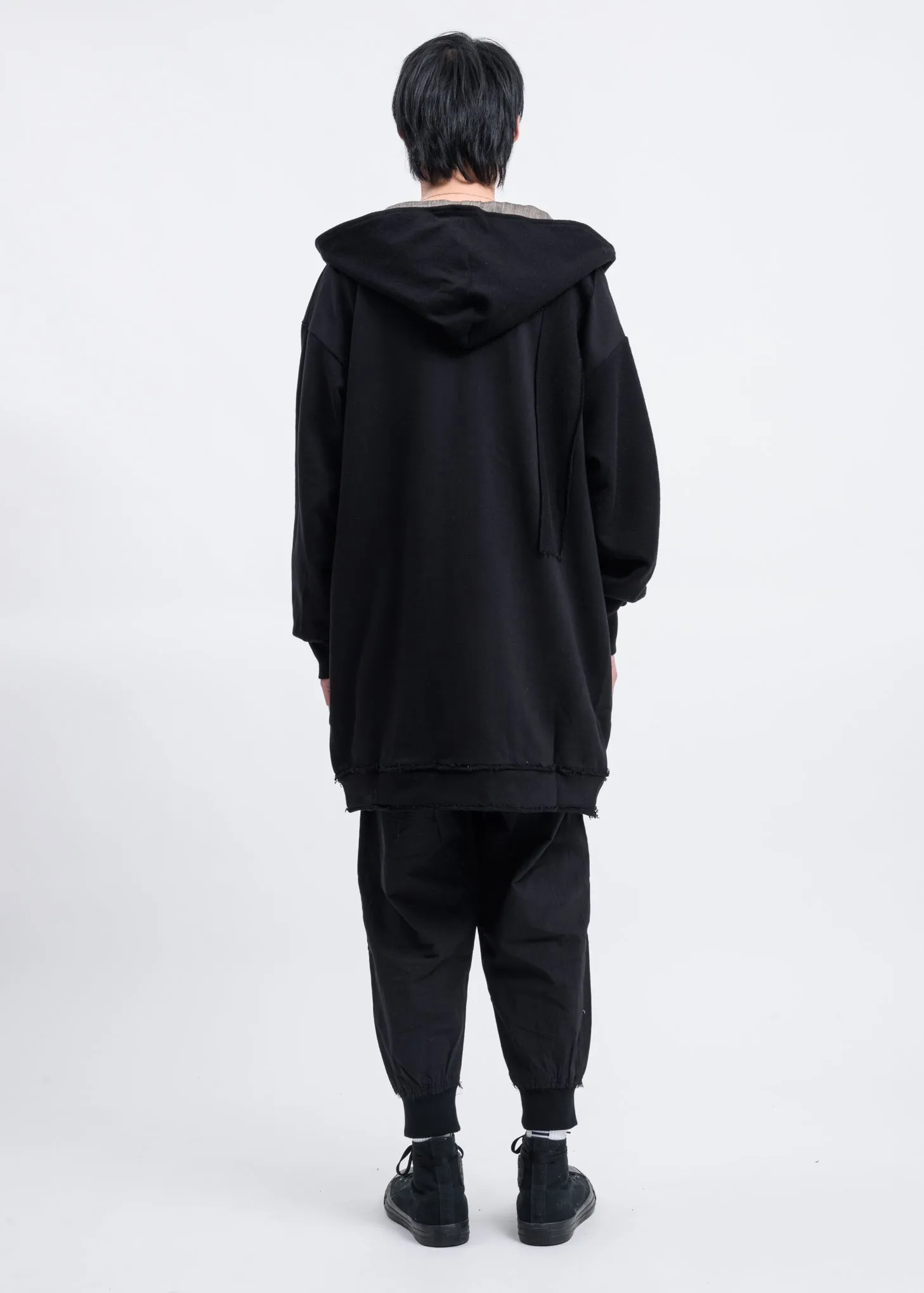 Black Reversible Long Zip Up Hoodie