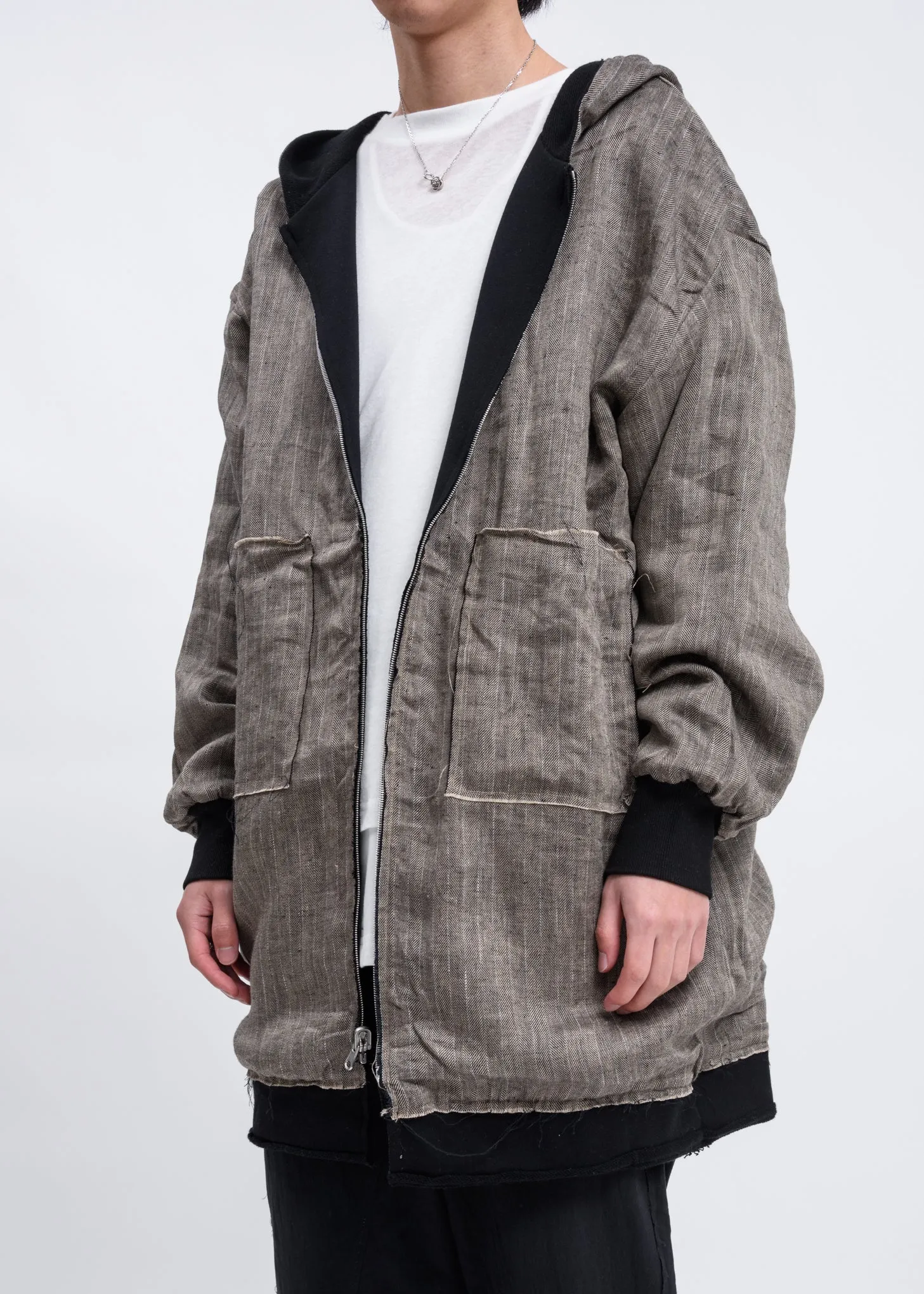 Black Reversible Long Zip Up Hoodie