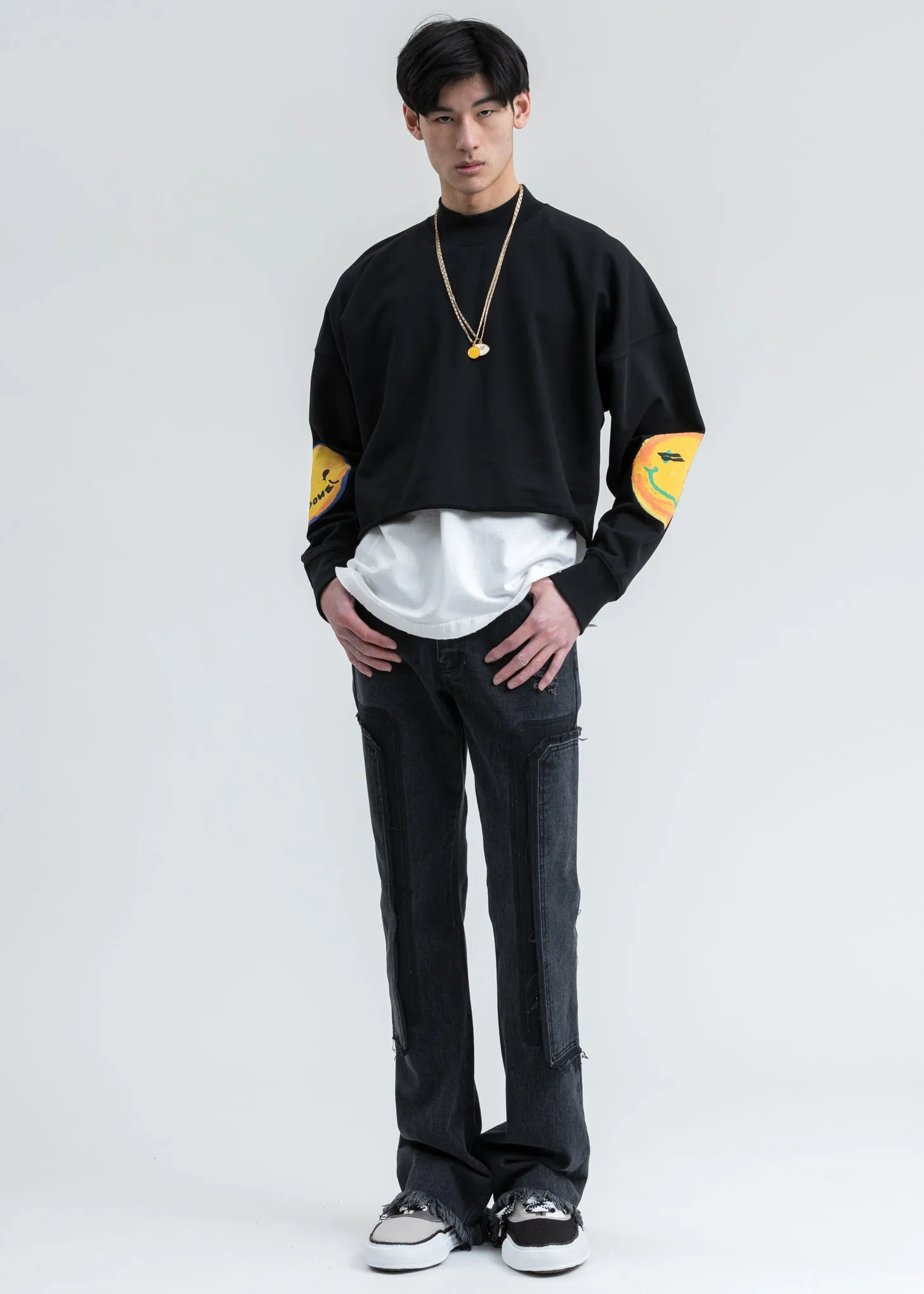 Black Smiley Raw Edge Sweatshirt