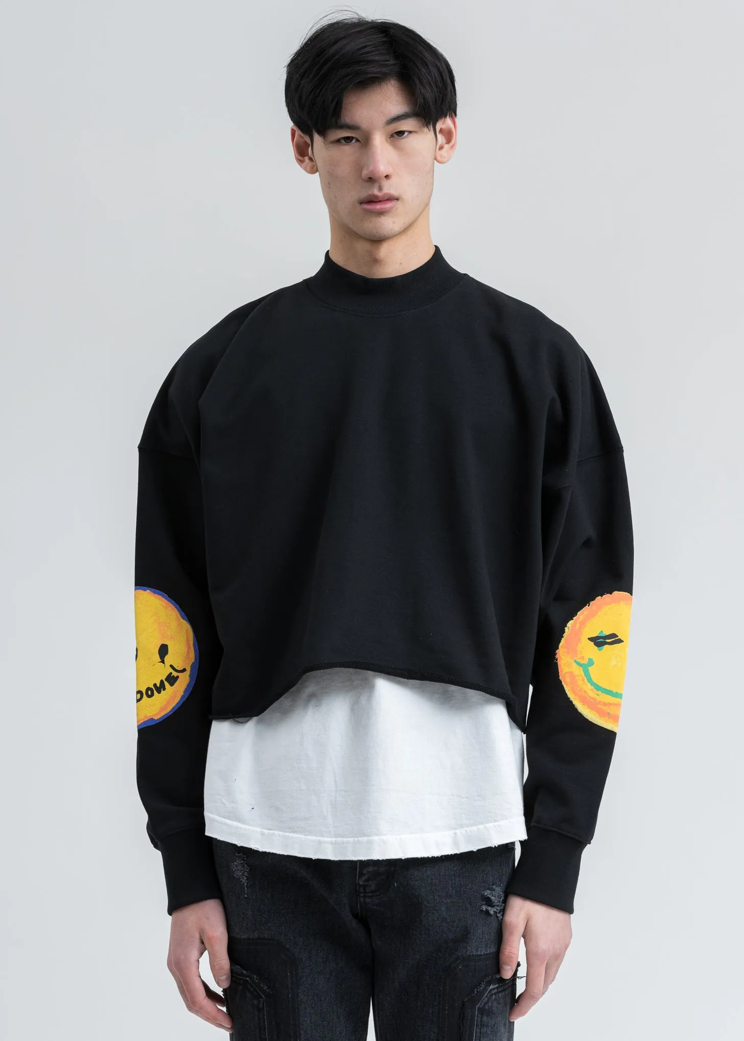 Black Smiley Raw Edge Sweatshirt
