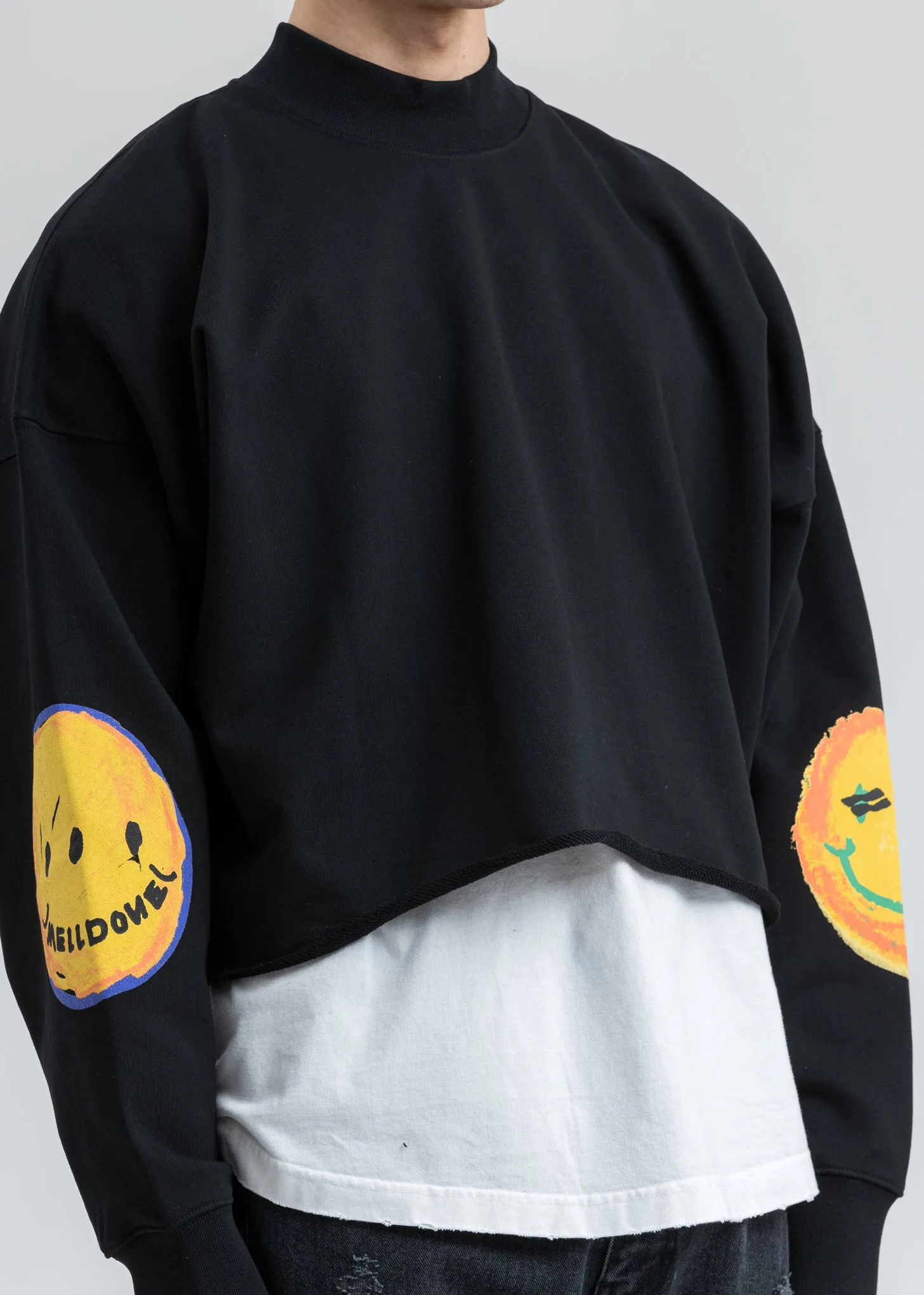 Black Smiley Raw Edge Sweatshirt