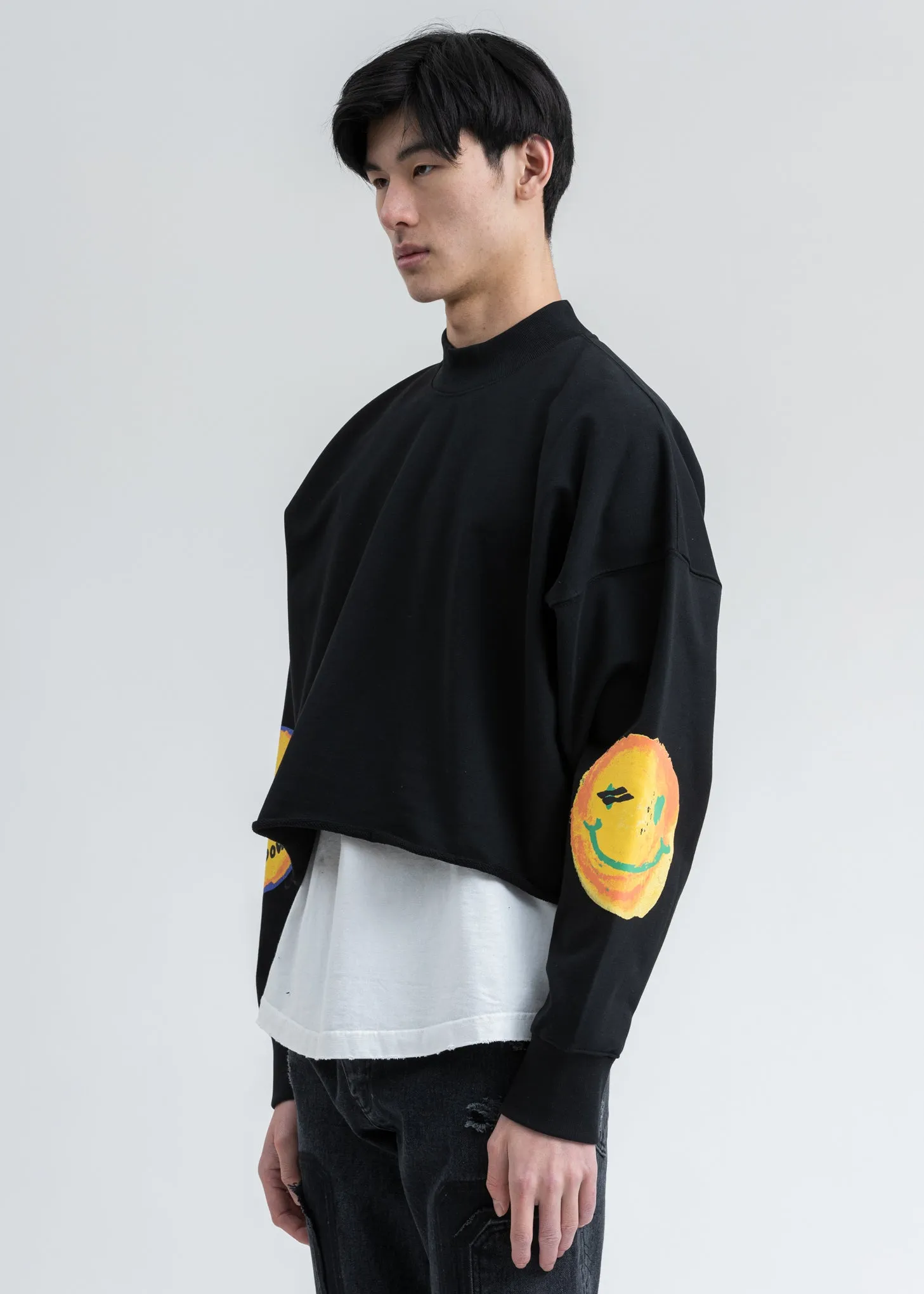 Black Smiley Raw Edge Sweatshirt