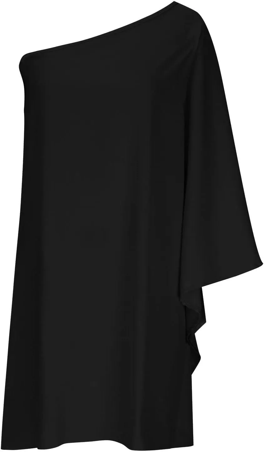 Bohemian Dress for Women, Women Casual Fashion Loose Printed One Shoulder Doll Sleeve Dress