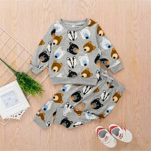 Boys Bear Cartoon Printed Long Sleeve Top & Pants Wholesale Boys Clothes