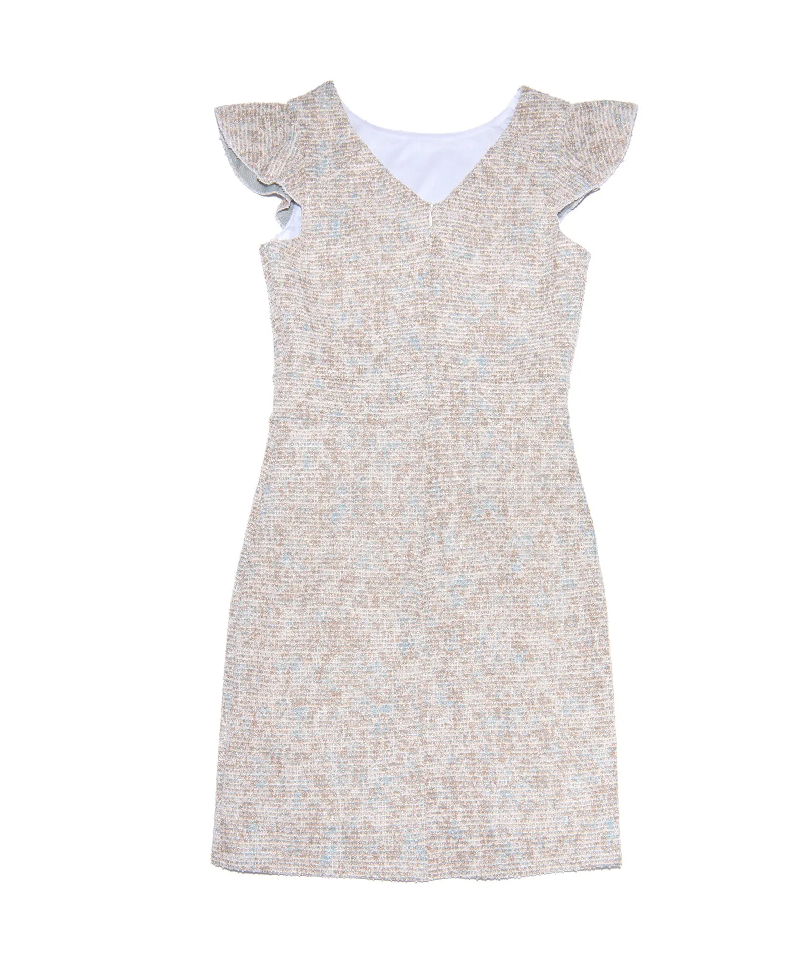 By Debra Girls Milly Gold/Blue Tweed Flutter Sleeve Sheath Dress
