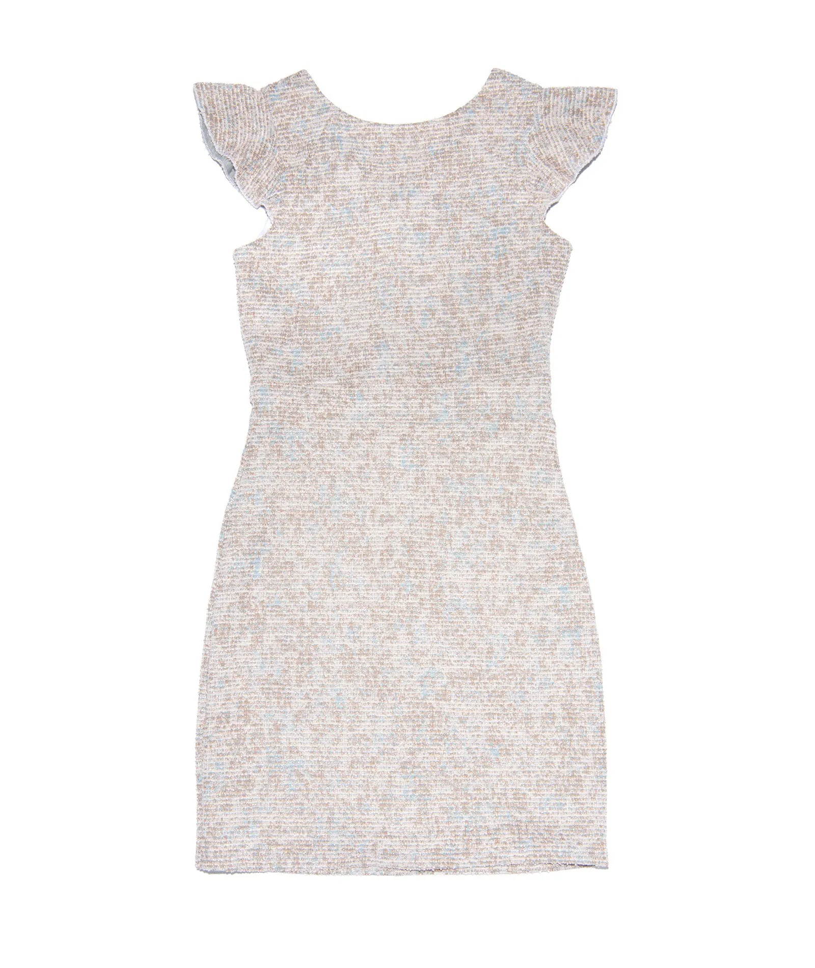 By Debra Girls Milly Gold/Blue Tweed Flutter Sleeve Sheath Dress