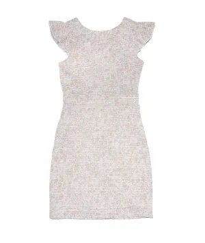 By Debra Girls Milly Gold/Blue Tweed Flutter Sleeve Sheath Dress