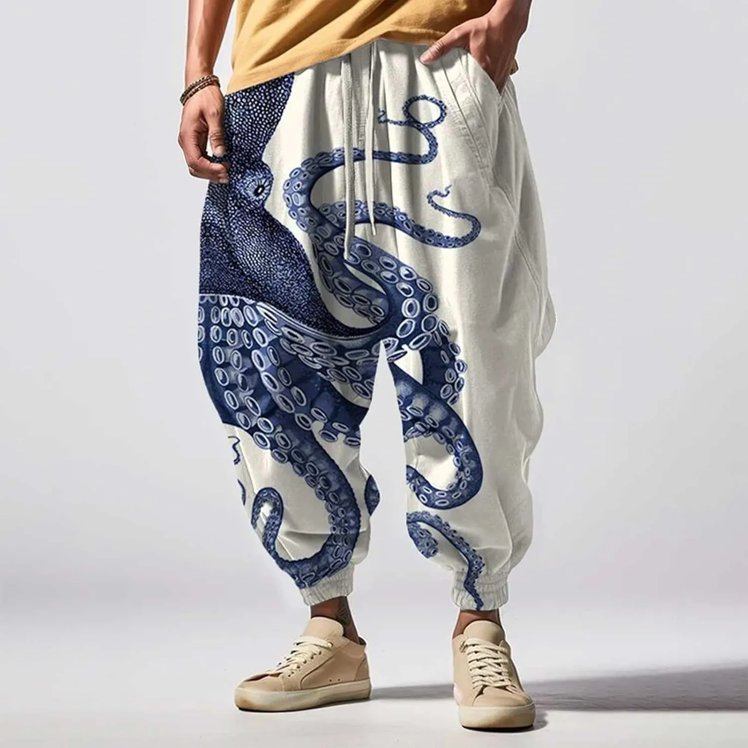 Casual Harem Linen Japanese Yoga Street Feel Casual Sweatpants Mens Drawstring Aladdil Hippih Harem Pants Hakama