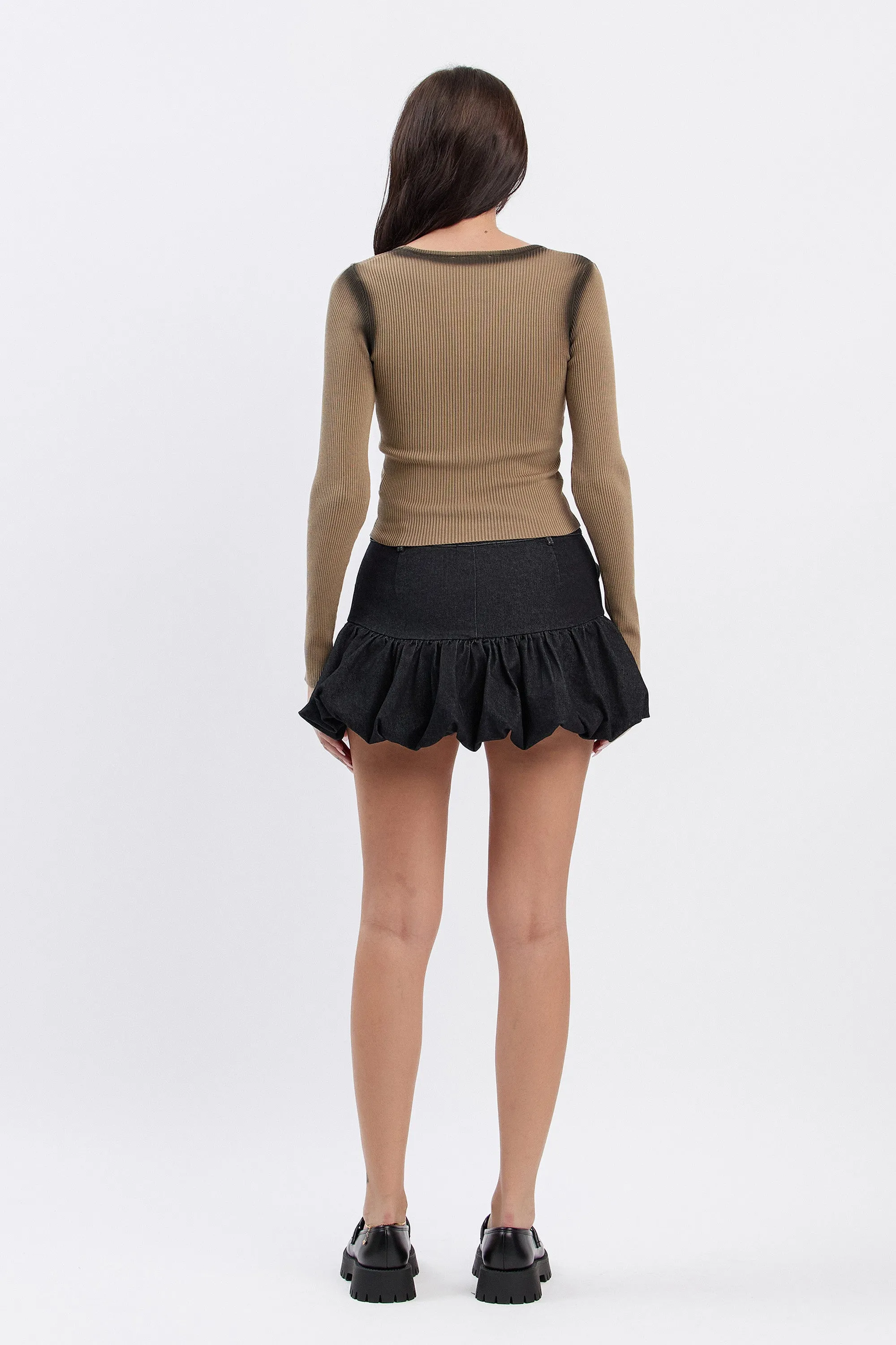 CELIA DENIM MINI BUBBLE SKORT - BLACK DENIM