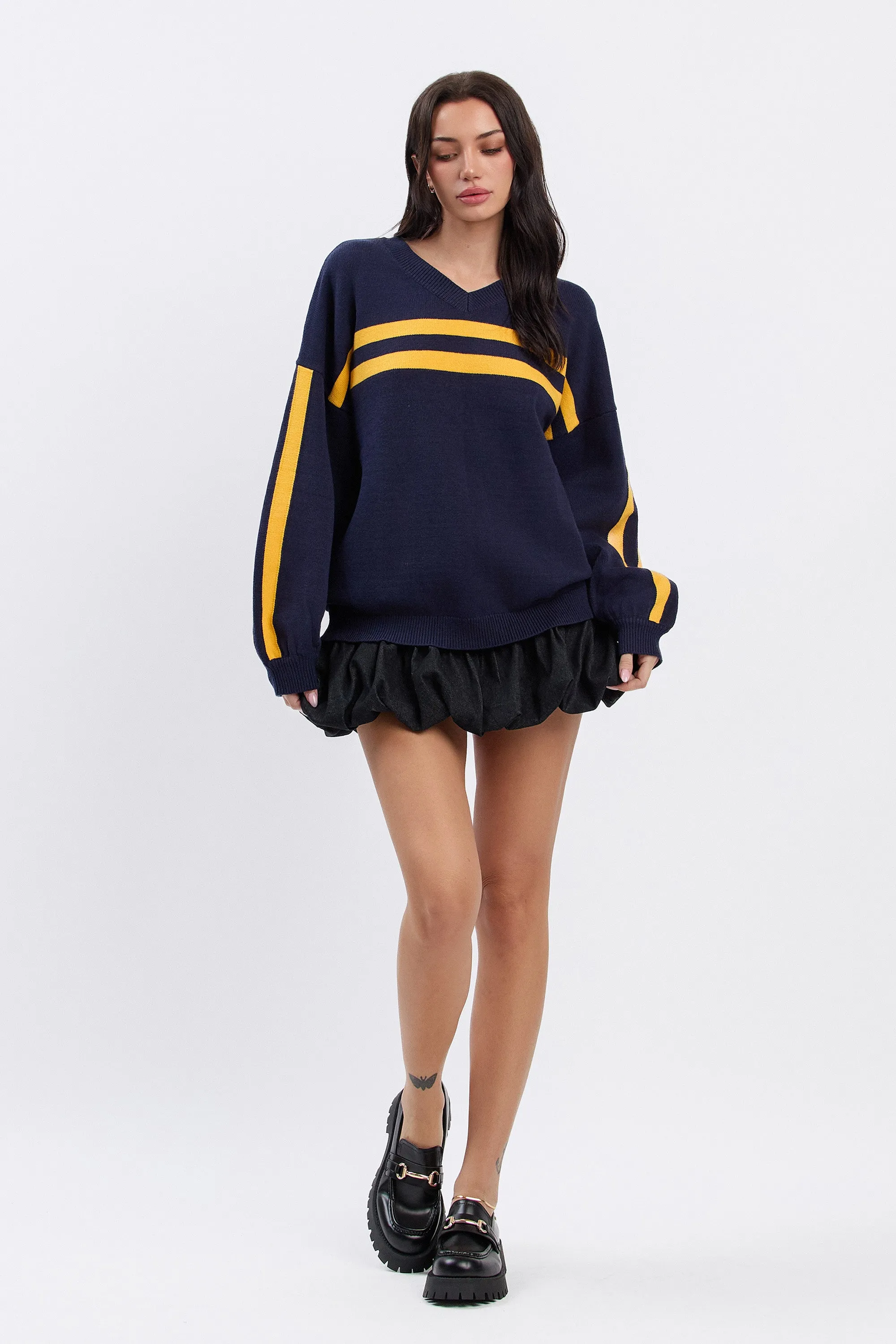 CELIA DENIM MINI BUBBLE SKORT - BLACK DENIM