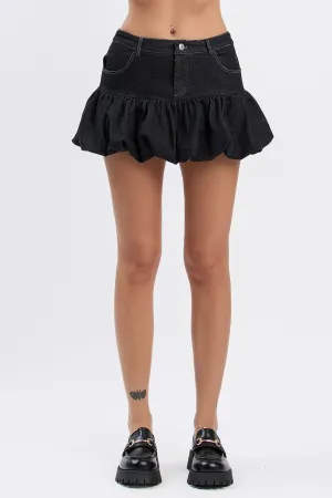 CELIA DENIM MINI BUBBLE SKORT - BLACK DENIM