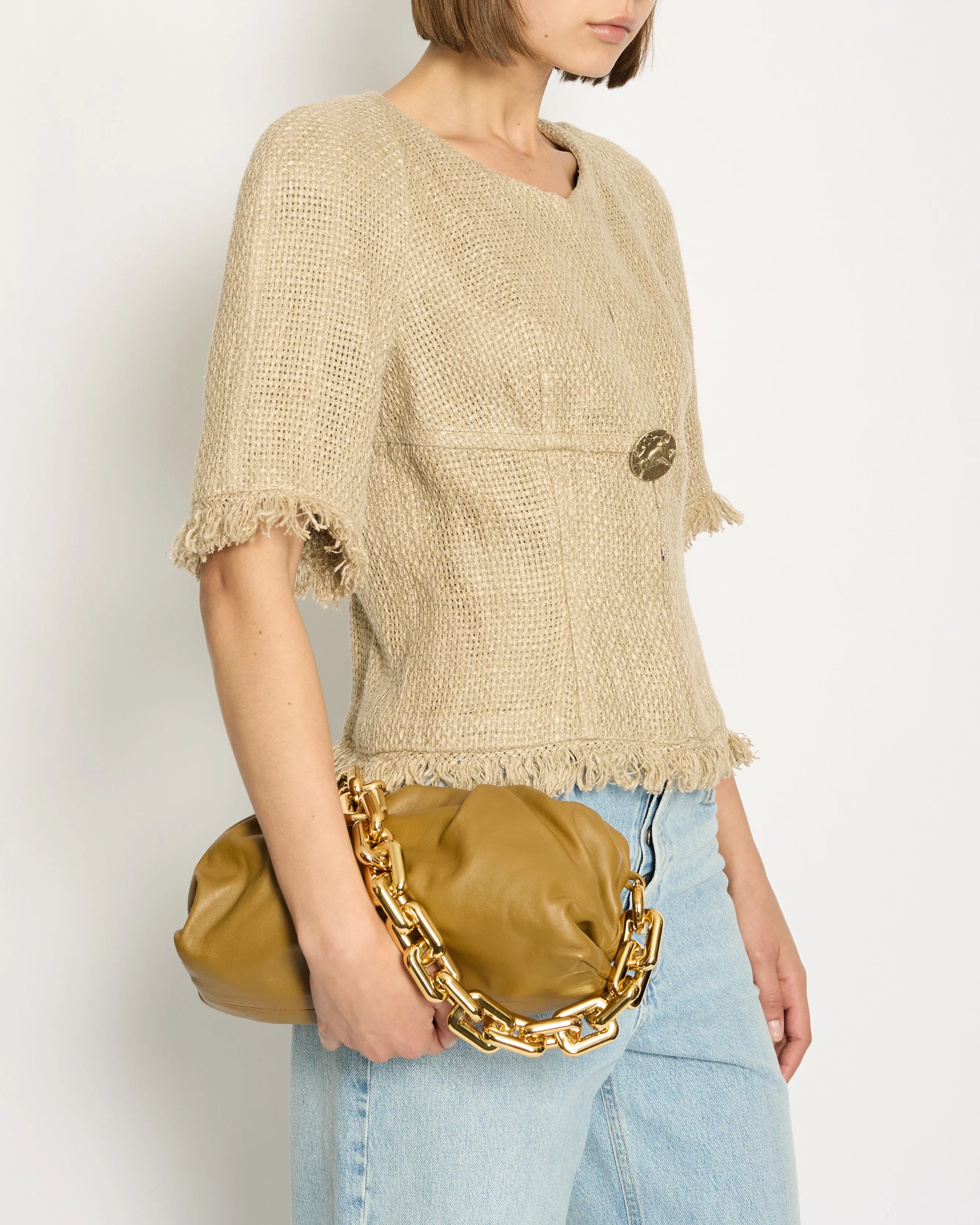Chanel Ancient Greece 2018 Beige Tweed Jacket With Gold Button Detail Size Fr 40 (uk 12) Rrp £3,500