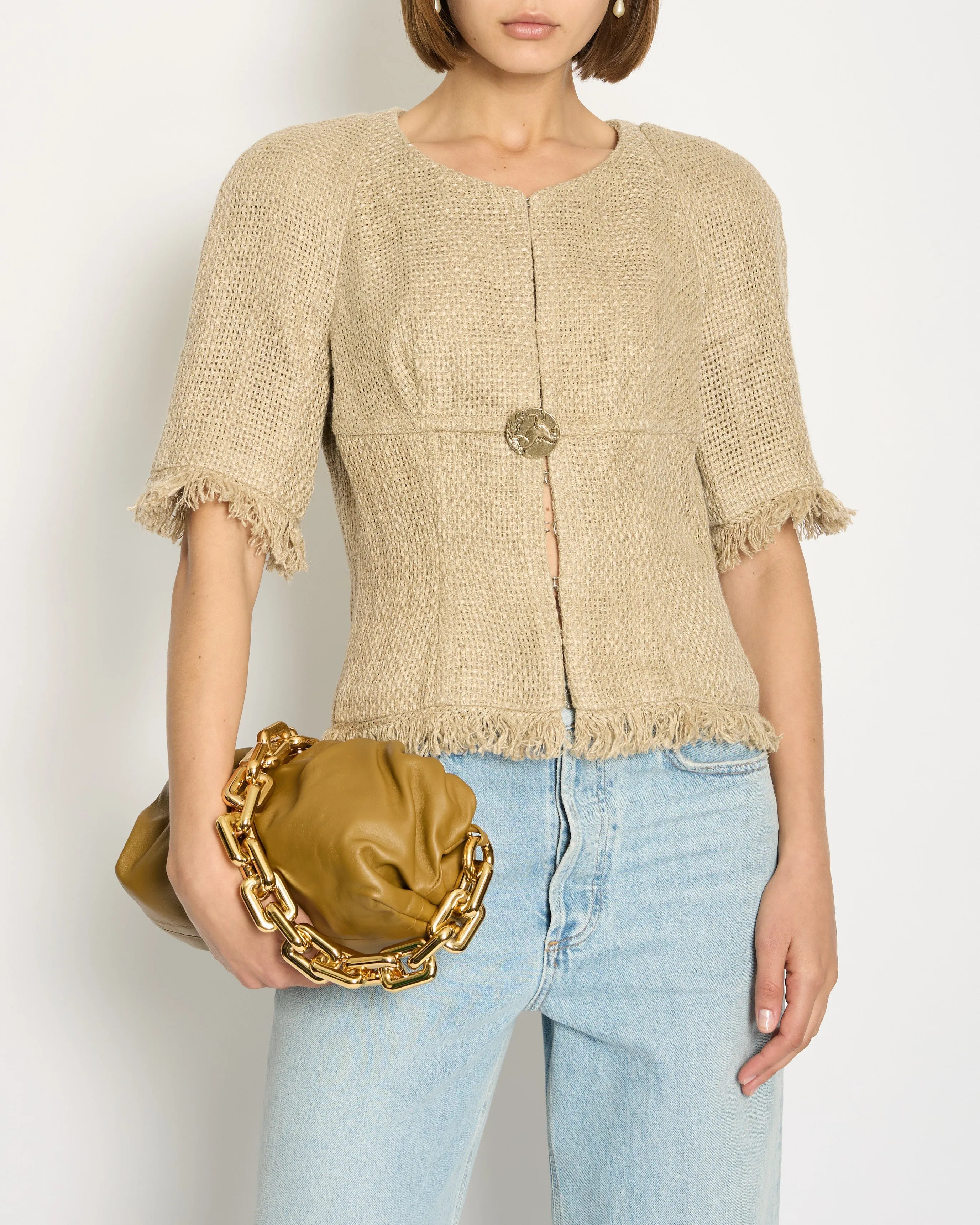 Chanel Ancient Greece 2018 Beige Tweed Jacket With Gold Button Detail Size Fr 40 (uk 12) Rrp £3,500