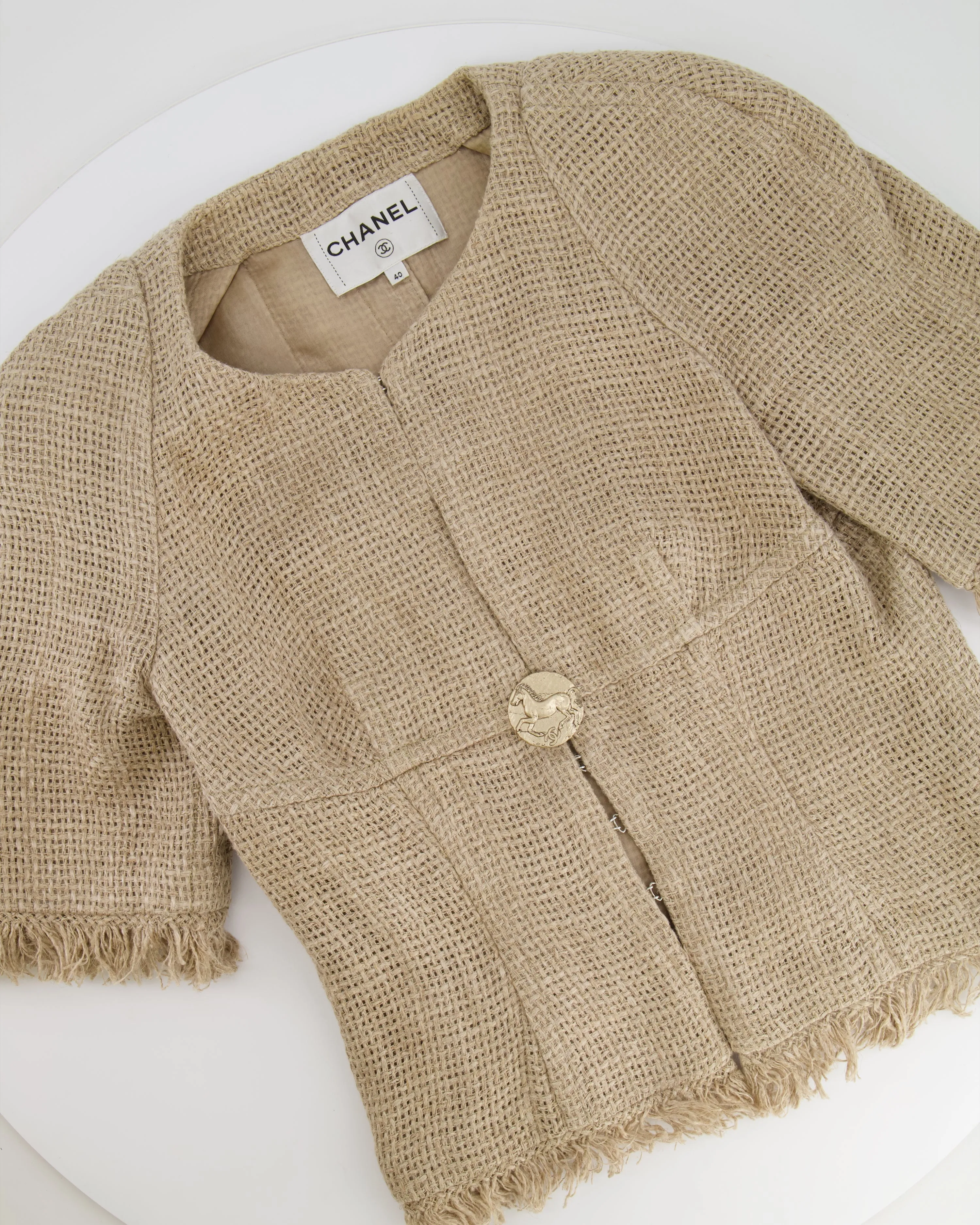Chanel Ancient Greece 2018 Beige Tweed Jacket With Gold Button Detail Size Fr 40 (uk 12) Rrp £3,500