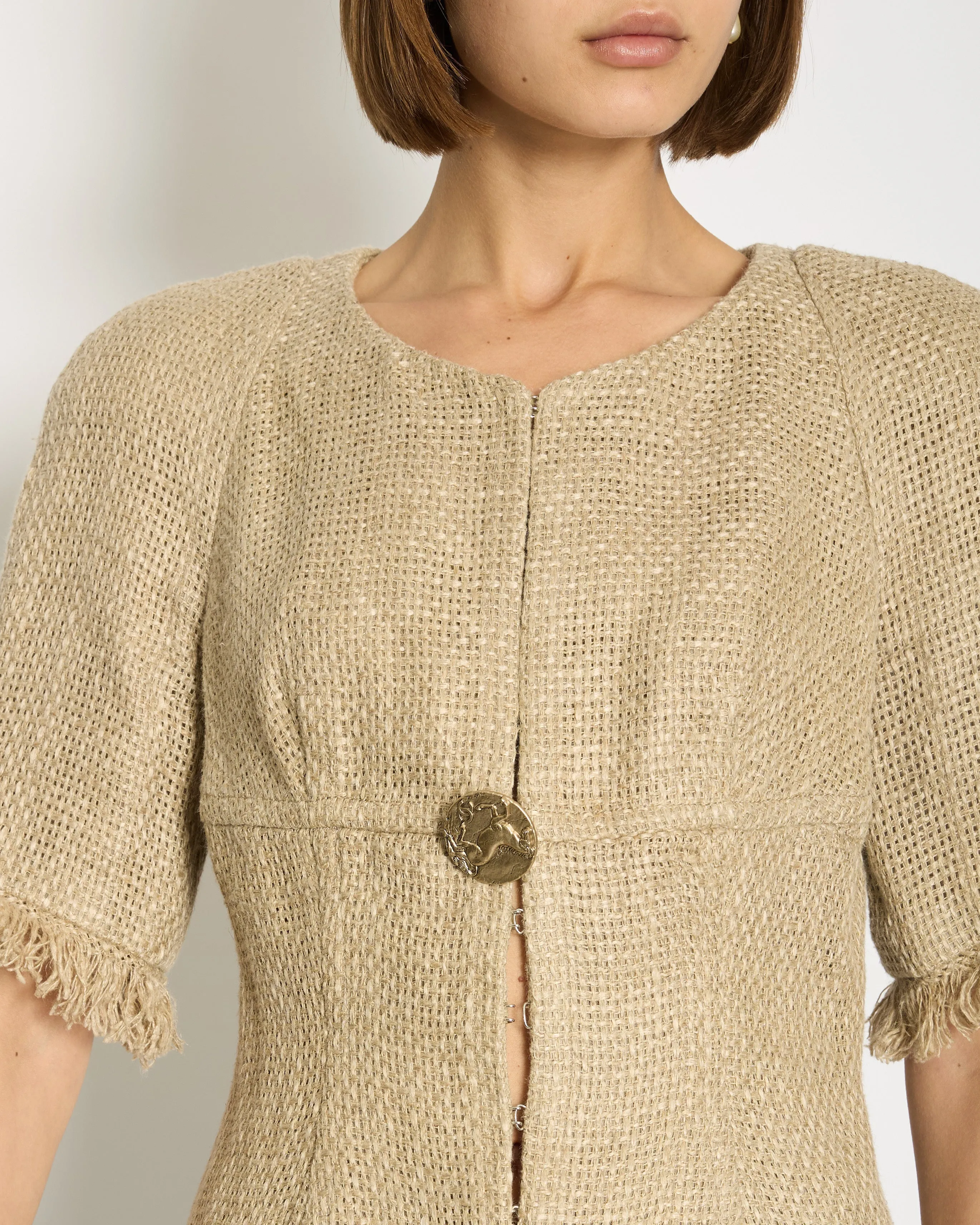 Chanel Ancient Greece 2018 Beige Tweed Jacket With Gold Button Detail Size Fr 40 (uk 12) Rrp £3,500
