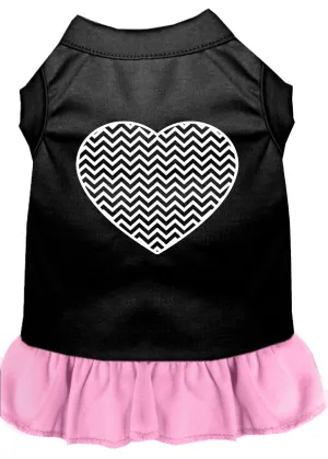 Chevron Heart Screen Print Dress Black With Light Pink Lg