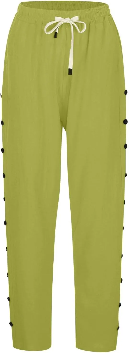 Cotton Linen Capri Pants for Women Boho Clothes Casual Summer Baggy Elastic Waisted Trousers Wide Leg Cropped Pants