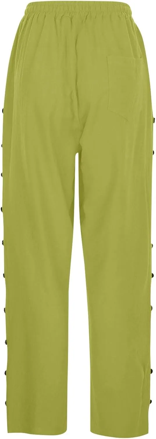 Cotton Linen Capri Pants for Women Boho Clothes Casual Summer Baggy Elastic Waisted Trousers Wide Leg Cropped Pants