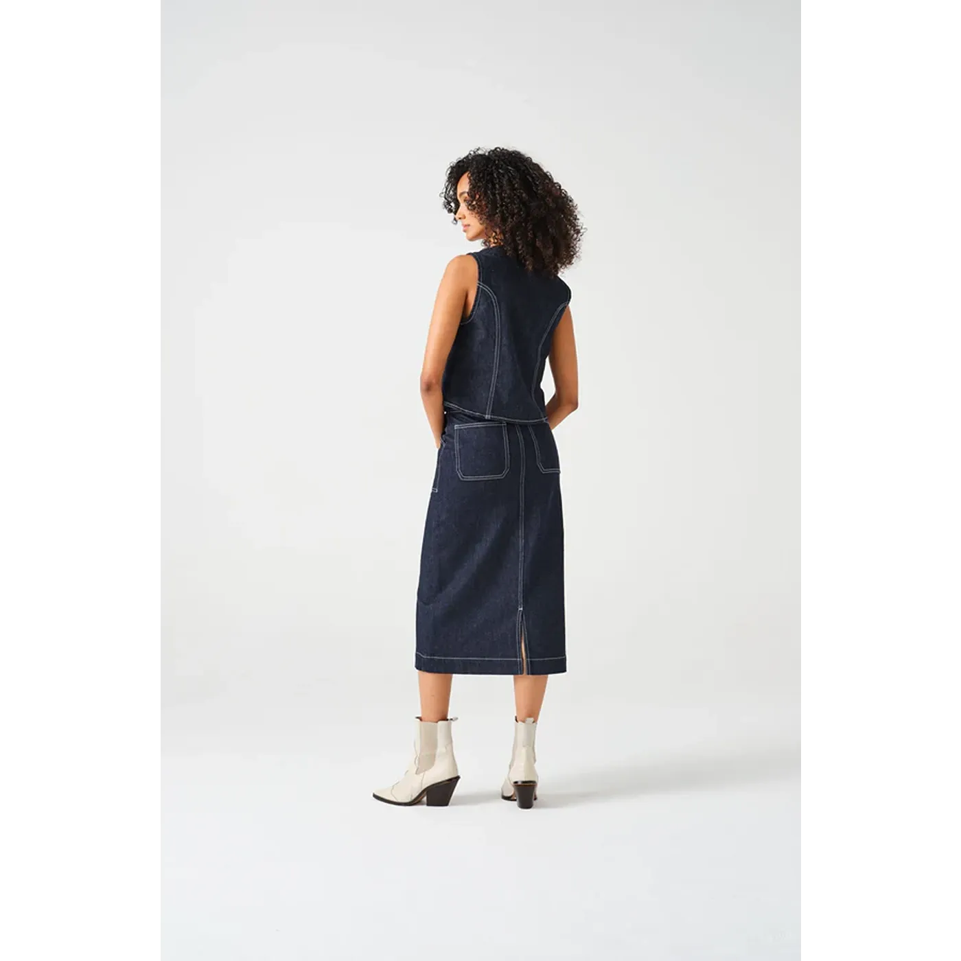 Dark Blue Front Button Denim Skirt