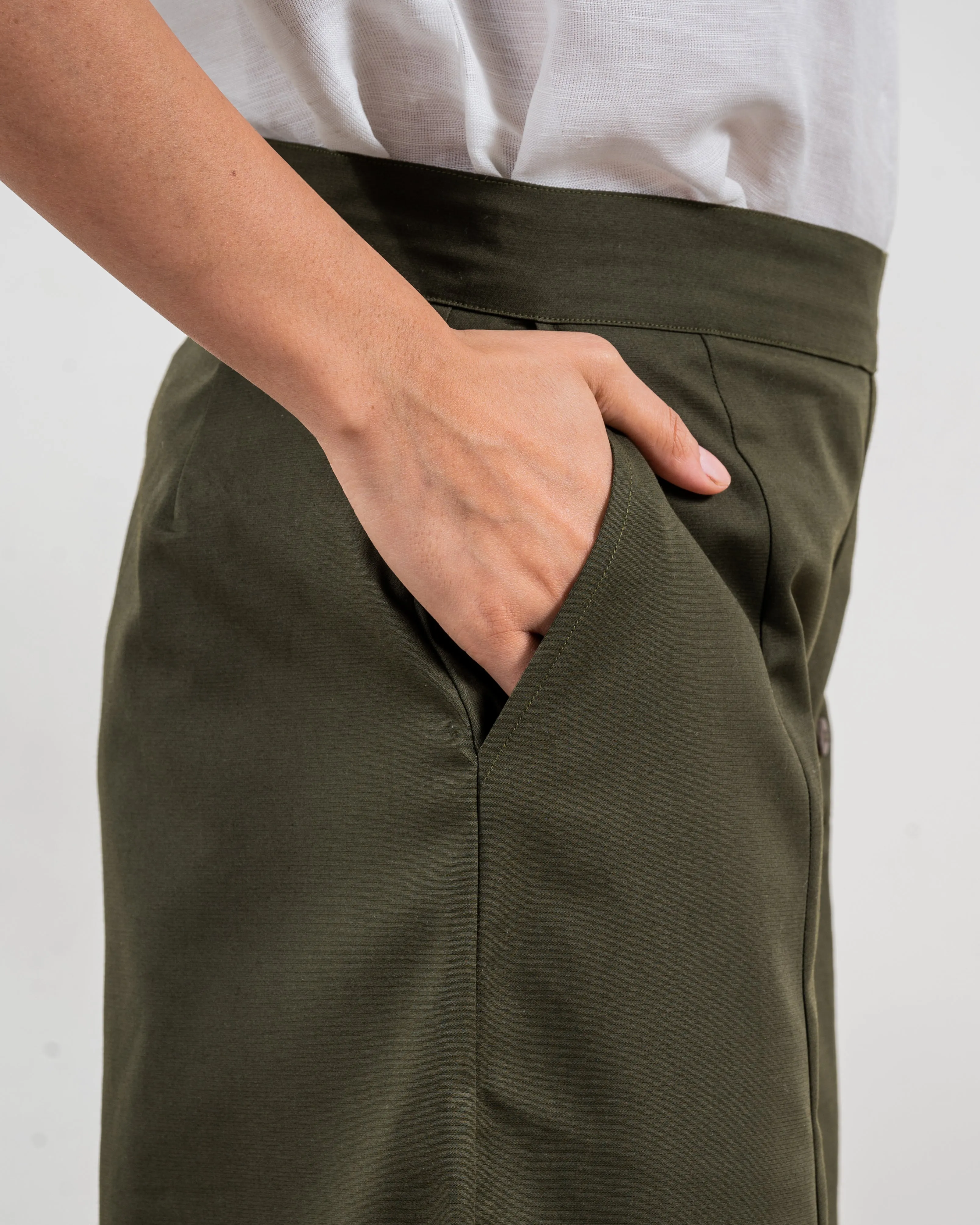 Dark Olive Pleated Cotton Pants