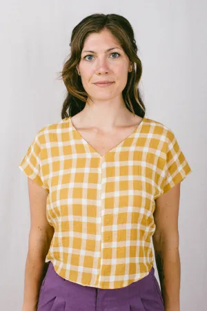 Dolman Top in Marigold Checker