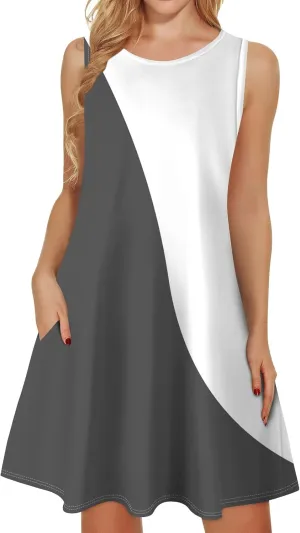 Dresses for Women Sleeveless U Neck Vest Dress Printed Vintage Dress Loose Stylish Dresses Elegant Flowy Sundresses