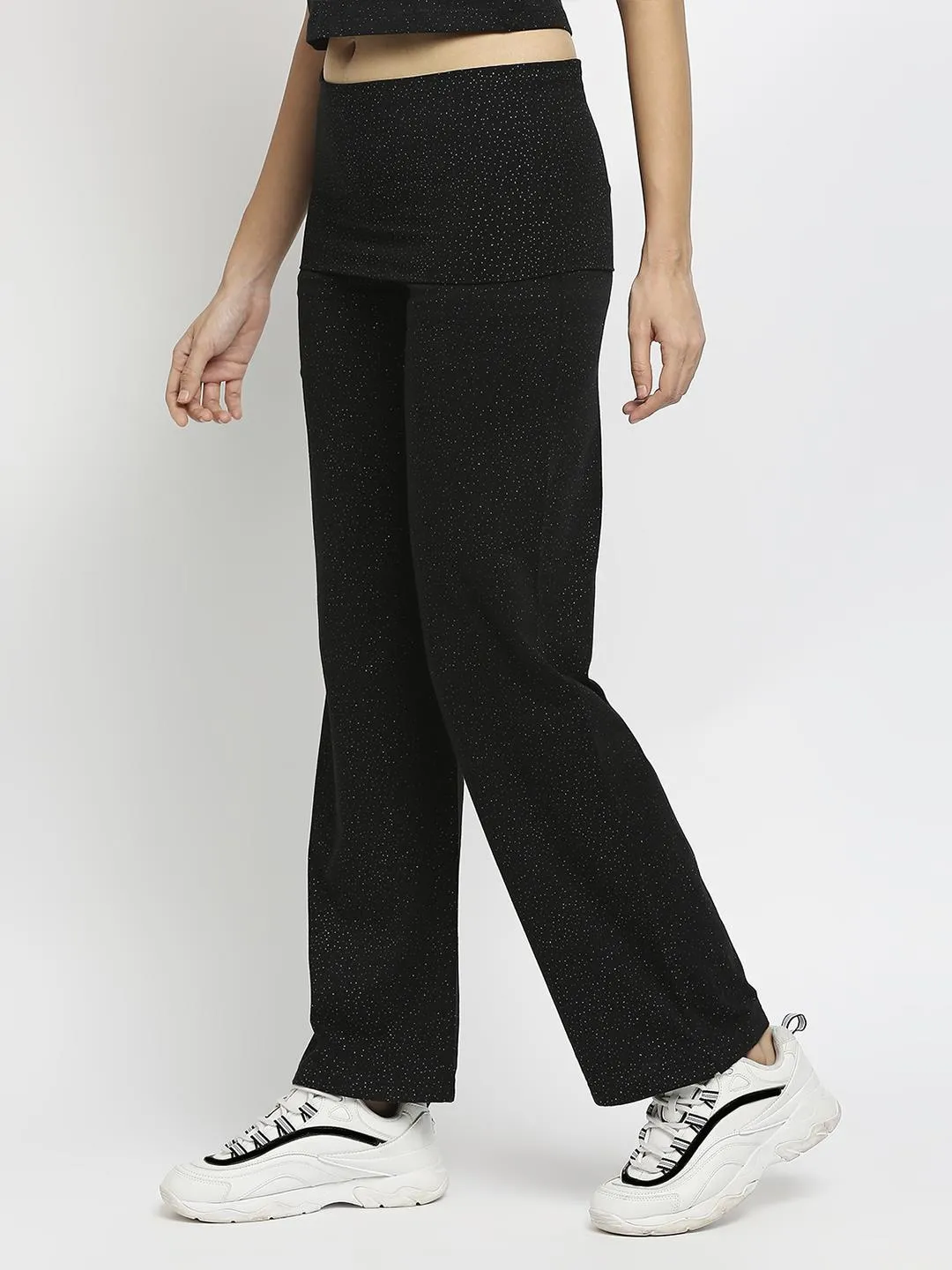 Effy Roll Top Pant In Black Glitter