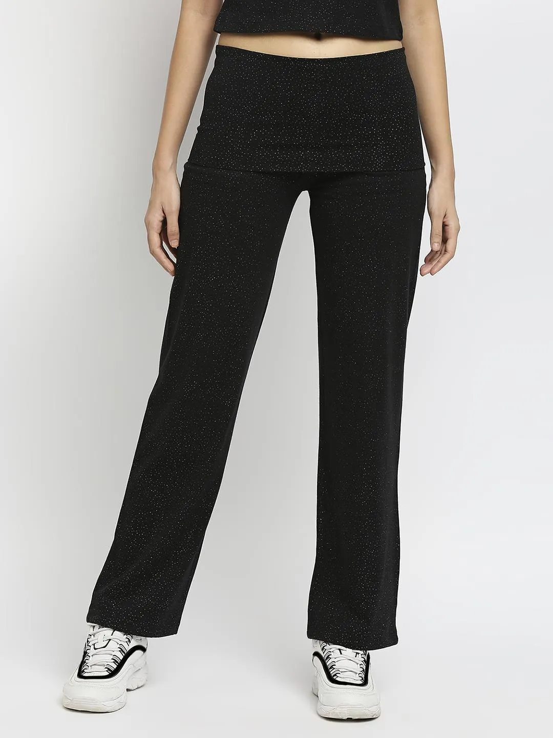 Effy Roll Top Pant In Black Glitter