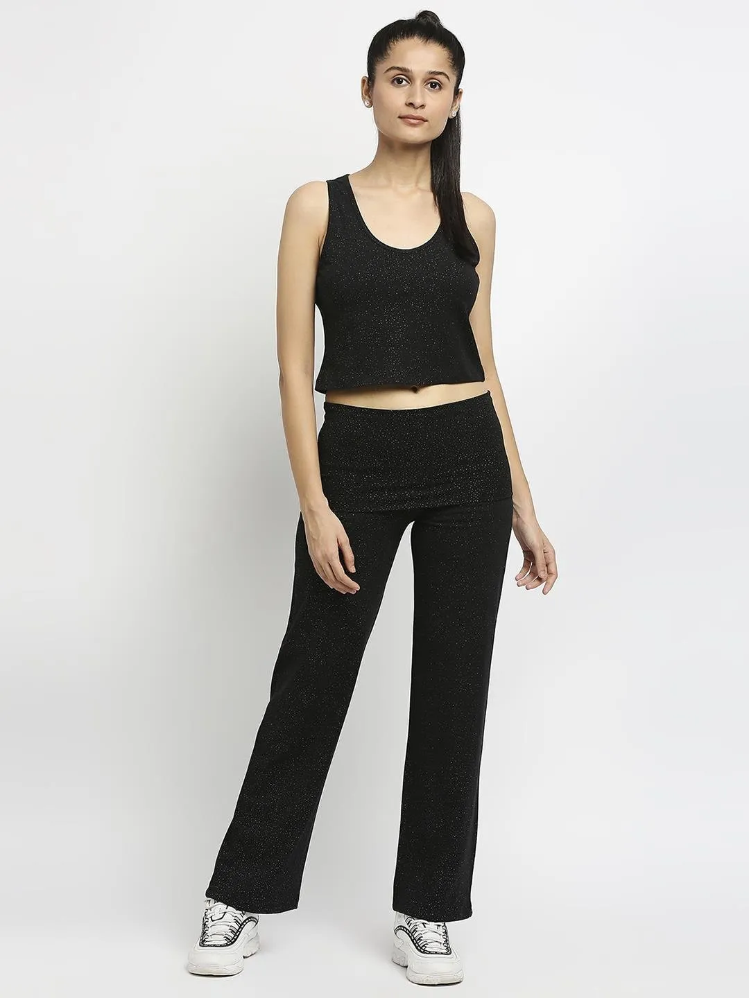 Effy Roll Top Pant In Black Glitter