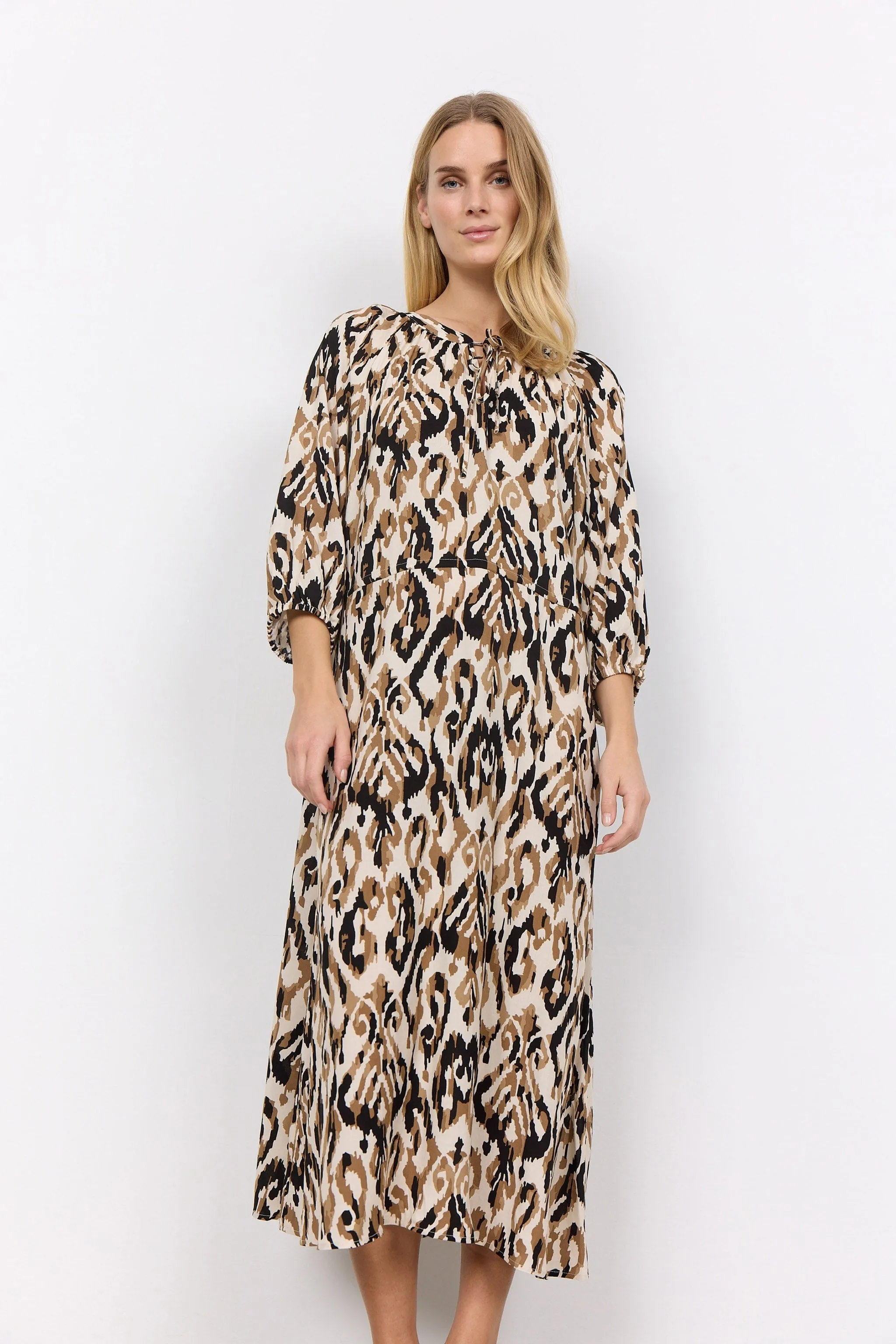 Fang Printed Midi Dress - Desert Brown Combi