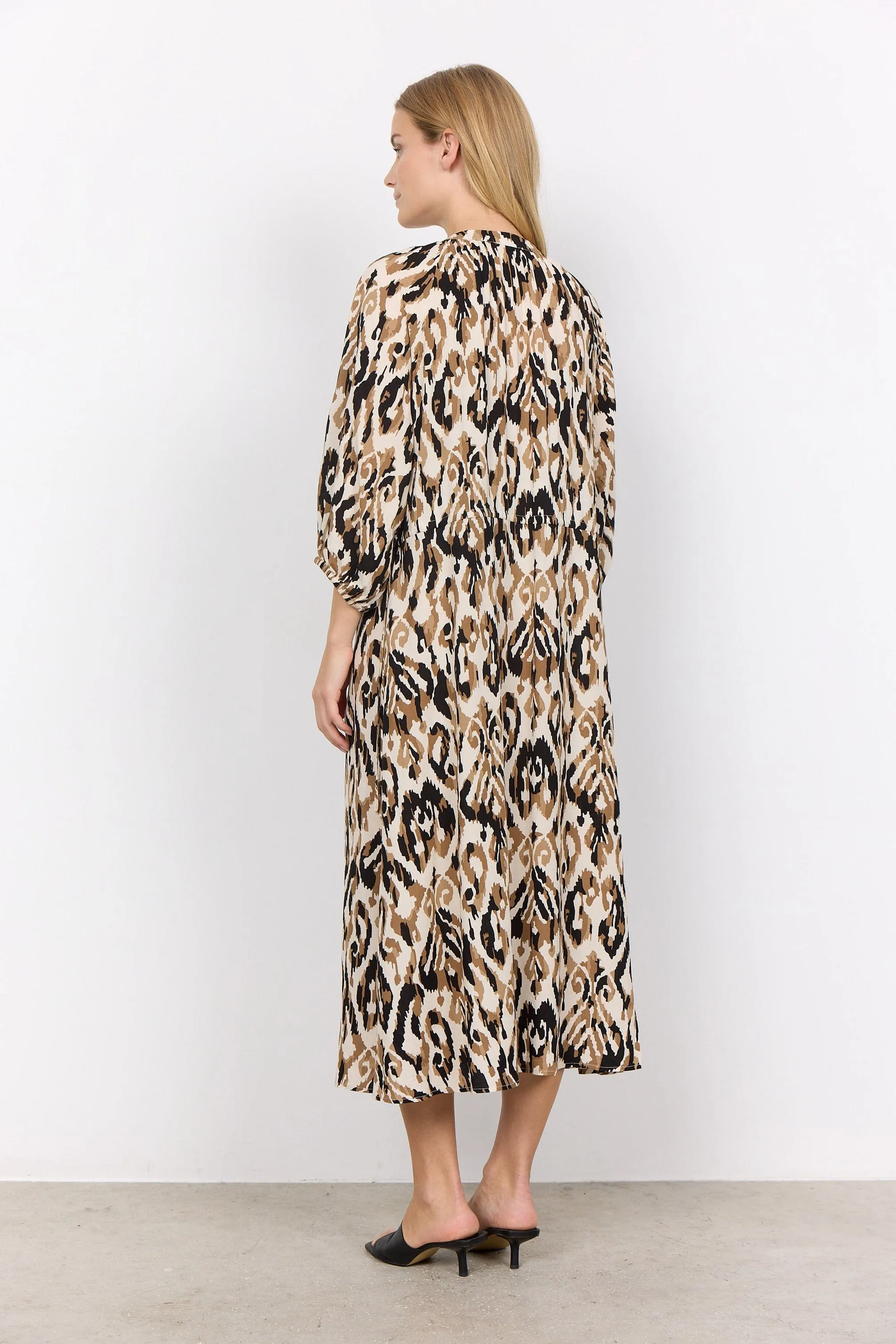 Fang Printed Midi Dress - Desert Brown Combi