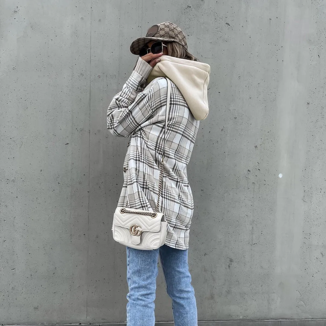 Fashion Plaid Hooded Woolen Jacket