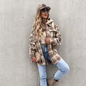 Fashion Plaid Hooded Woolen Jacket