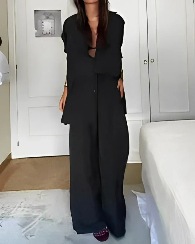 Fashion Solid Color Comfortable Shirt & Pants Two-piece Set