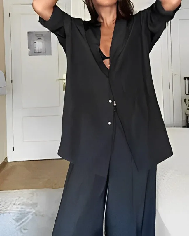 Fashion Solid Color Comfortable Shirt & Pants Two-piece Set