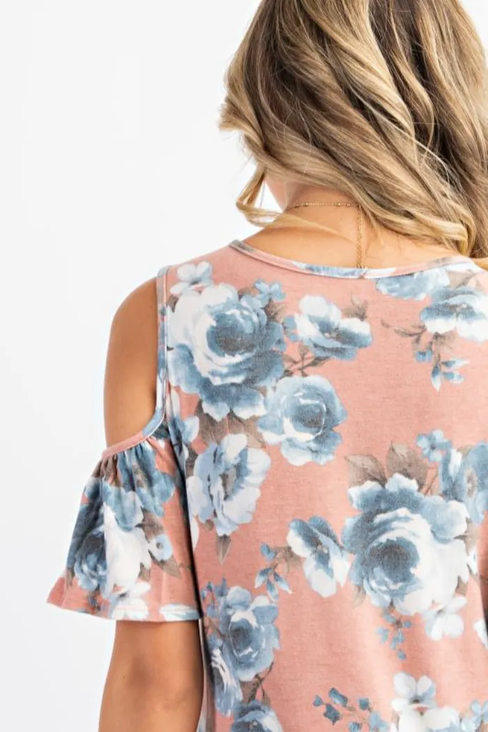 Floral cold shoulder fly away sleeve