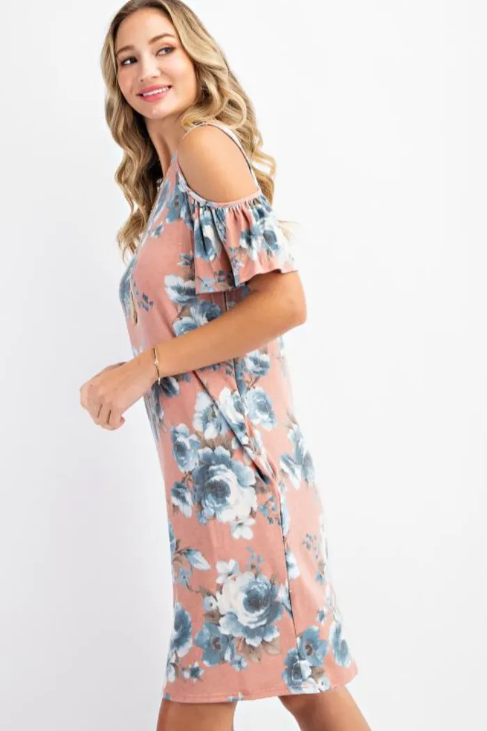 Floral cold shoulder fly away sleeve