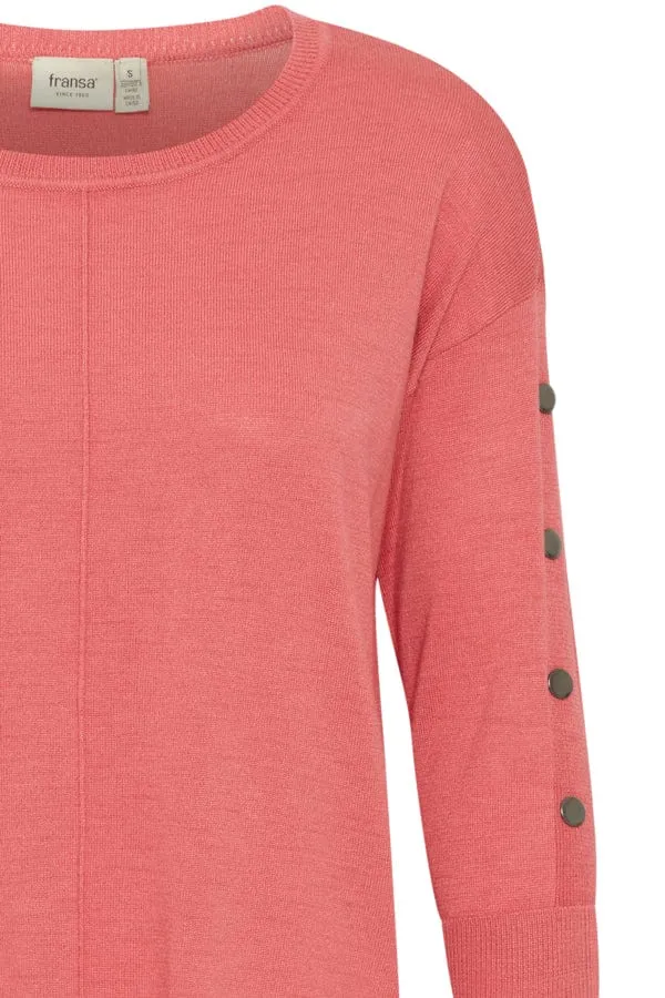 Fransa Button Detail Jumper Rose pink