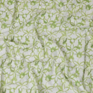 Fresh Green Geometric blended Cotton Lawn Fabric with Embroidery - 110 cm Wide - D19597