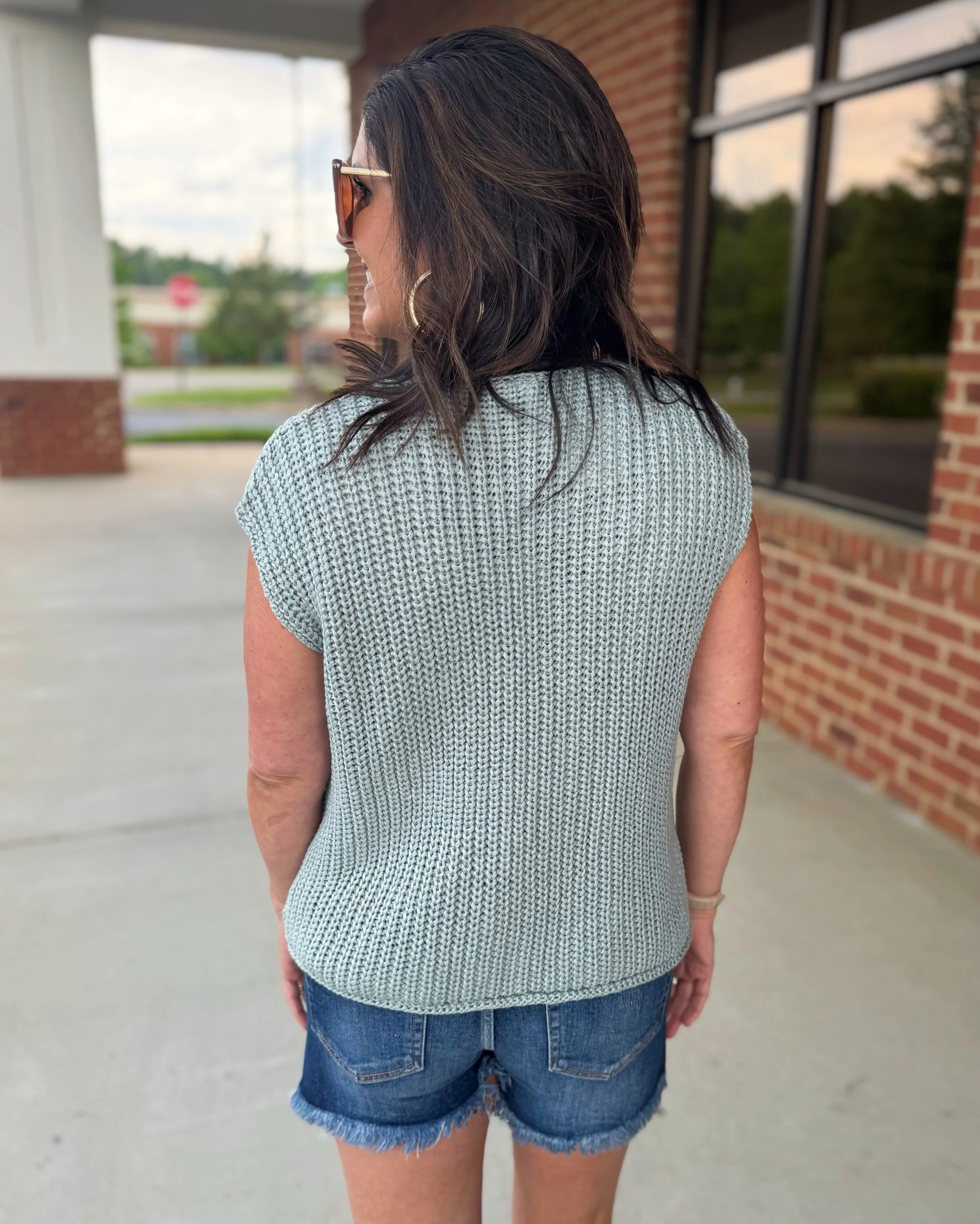 Heidi Button Up Sweater Vest in Green/Mint
